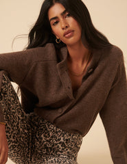 Kahverengi Yün Bisiklet Yaka Hırka