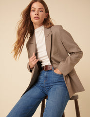 Bej Klasik Ekoseli Blazer Ceket