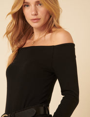 Siyah Uzun Kollu Bardot Bluz