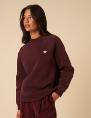 Bordo Kalp İşlemeli Sweatshirt
