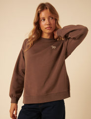 Kahverengi Fiyonklu İşlemeli Sweatshirt