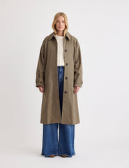 Haki Oversize Tek Düğmeli Trençkot