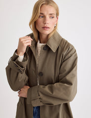Haki Oversize Tek Düğmeli Trençkot