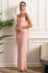 Asimetrik Yaka ve Büzgü Detaylı Zarif Drapeli Gece Takım - Pembe