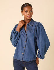 Mavi Denim Balon Kollu Bluz