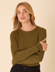 Yeşil Fitilli Uzun Kollu Esnek Jarse Bluz