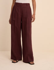 Bordo Keten Karışımlı Jax Geniş Paça Pantolon