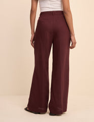 Bordo Keten Karışımlı Jax Geniş Paça Pantolon