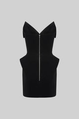 Katlı Yaka-stil Yaka Detaylı Yapılandırılmış Korse Mini Elbise - Siyah