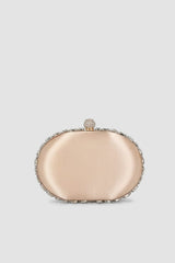Tamamı Stone Yüzey Detaylı Kristal-Süslemeli Oval Clutch Çanta - Gümüş