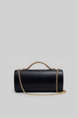 Yılan Sap ve Altın Zincir Detaylı Yapılandırılmış Clutch Çanta - Siyah