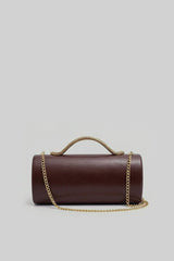 Yılan Sap ve Altın Zincir Detaylı Yapılandırılmış Clutch Çanta - Kahverengi