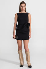 Heykelsi Peplum Detay Mini Elbise - Siyah