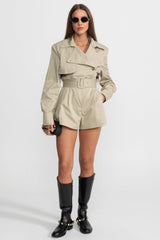Kemerli Trençkot Jumpsuit - Bej