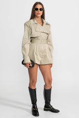 Kemerli Trençkot Jumpsuit - Bej