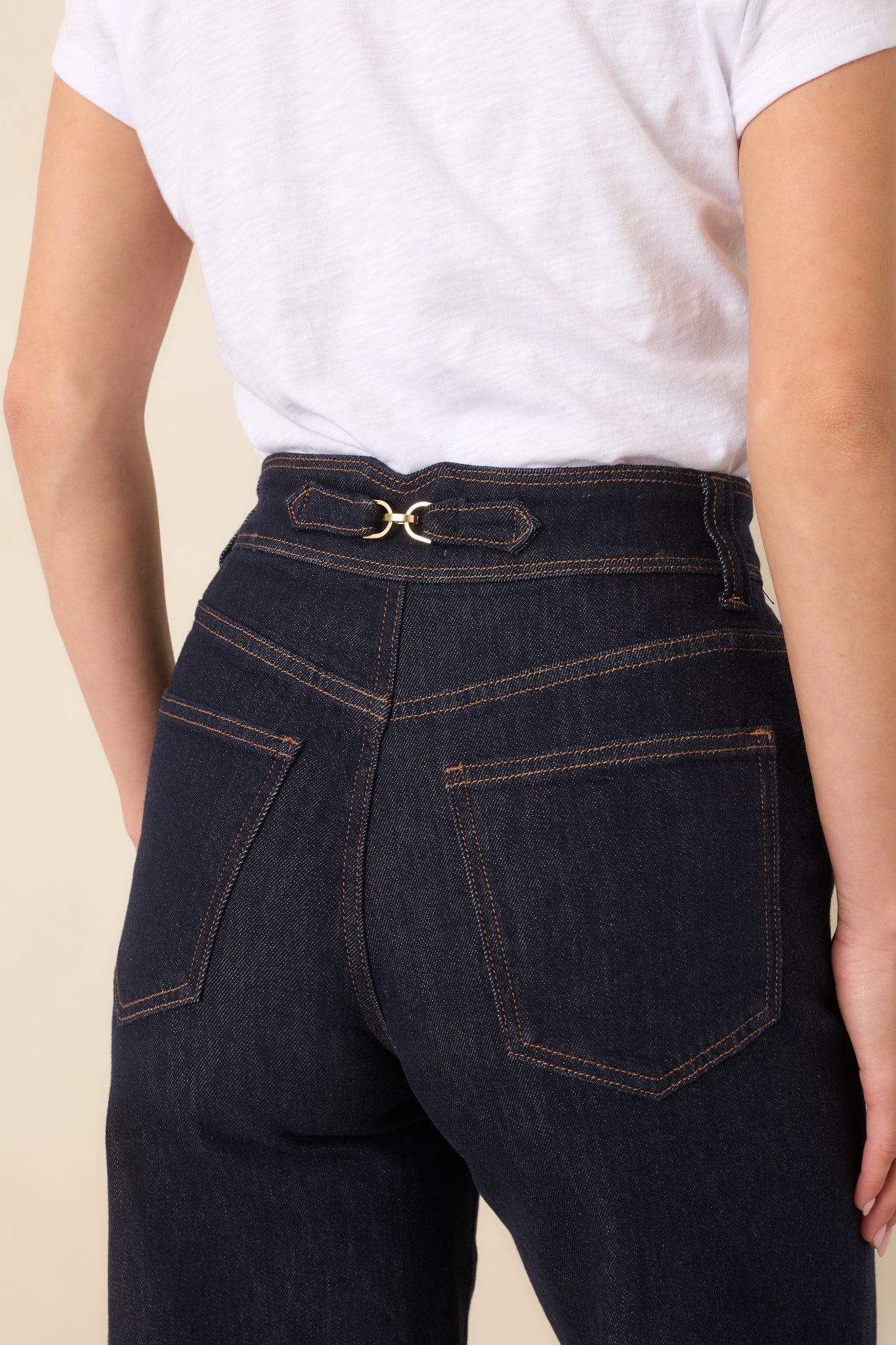 Koyu İndigo Yüksek Bel Bol Paça Denim Pantolon