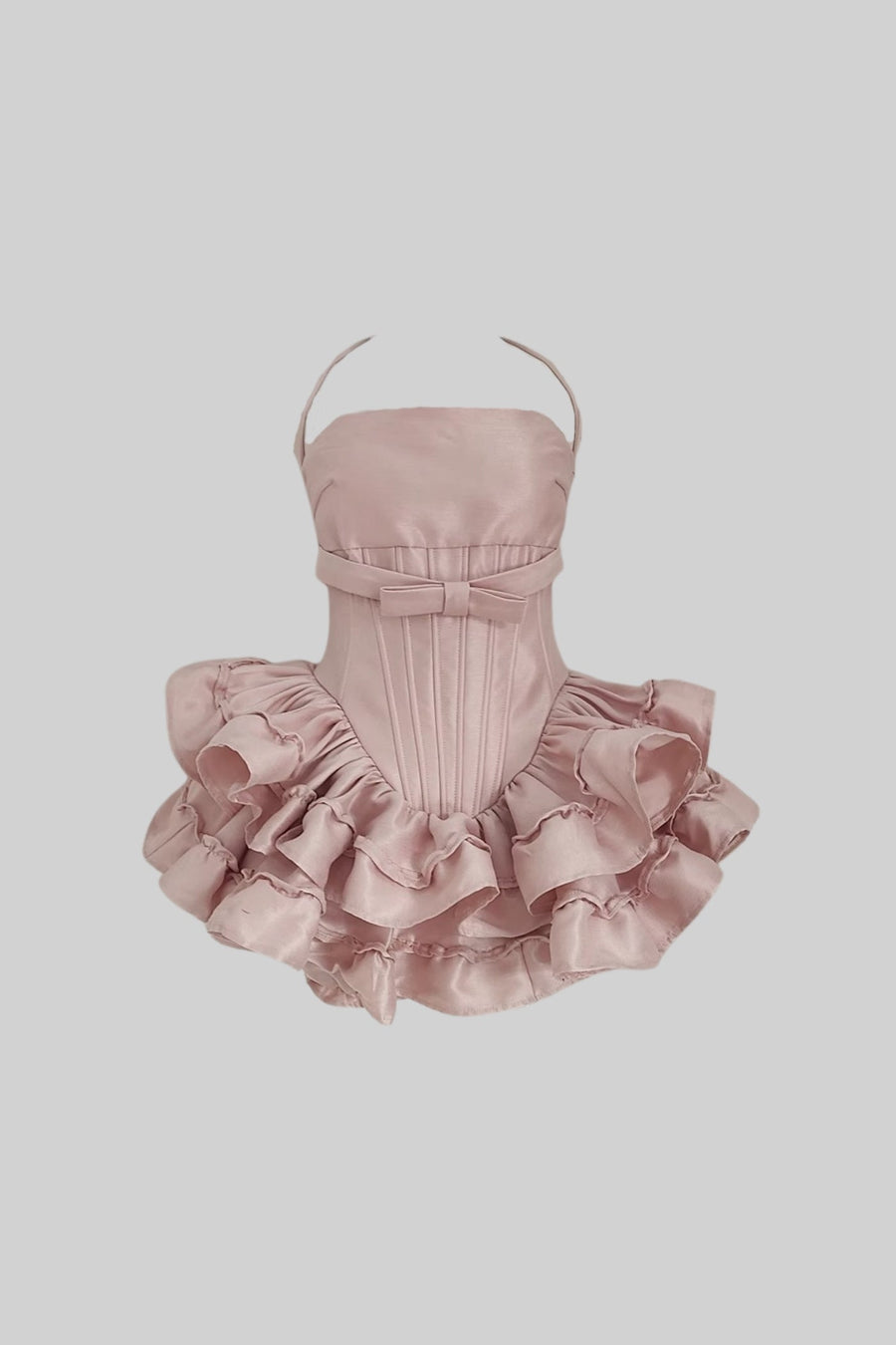 Fırfırlı Etek ve Vücuda Oturan Üst Beden Detaylı Mini Korse Elbise - Pembe