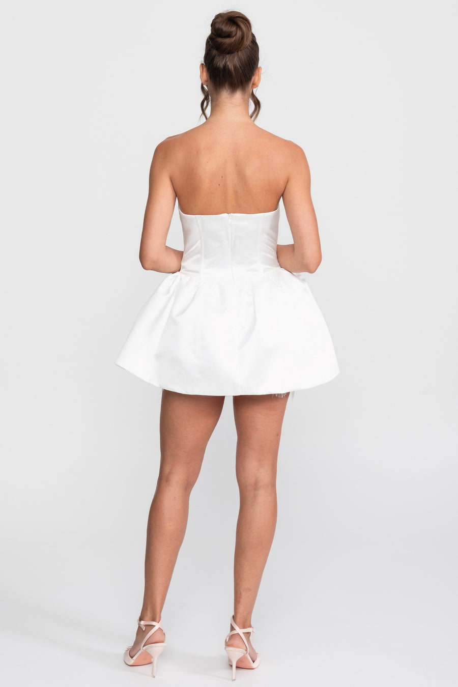 Dantel-Up Ön Detaylı Korse Peplum Mini Elbise - Beyaz