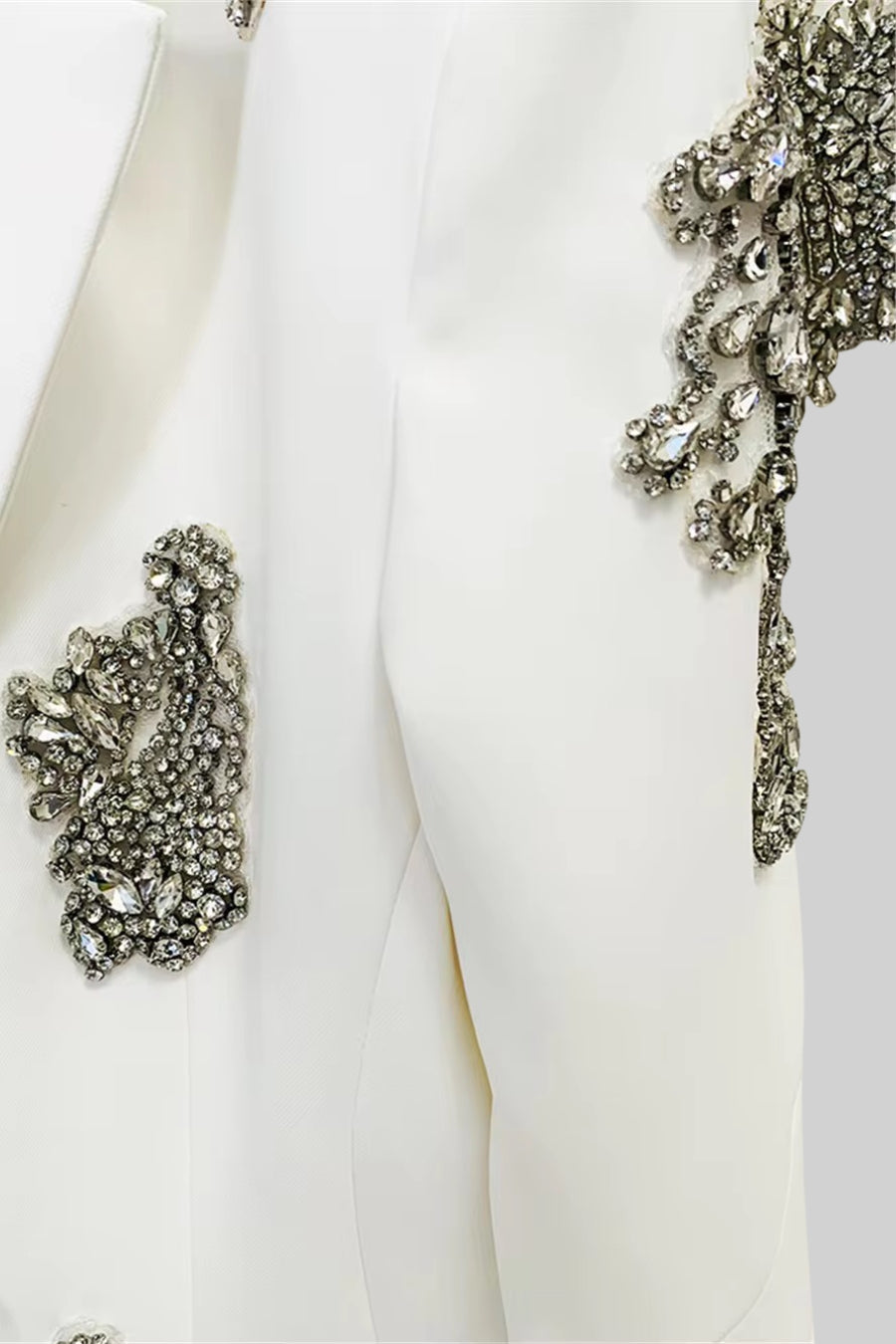 Rafine Çiçek Aplikeli Pantsuit - Beyaz