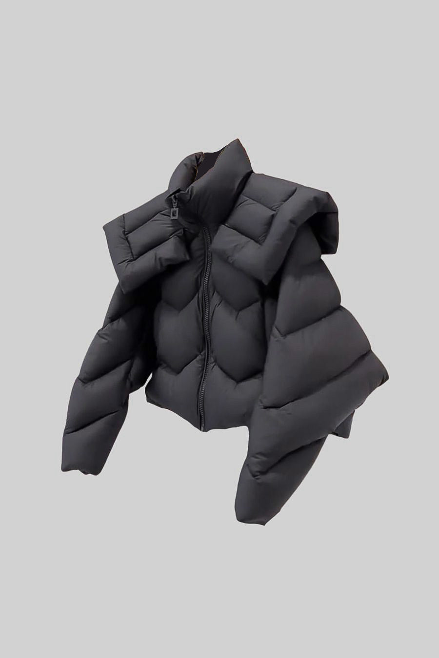 Büyük Omuz Pads Detaylı Modern Şişme Ceket - Siyah