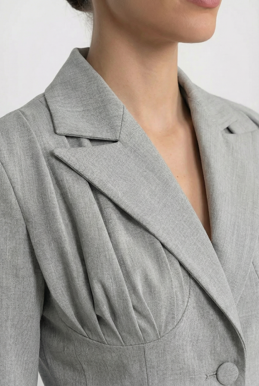 Drapeli Pelerin Panel Detaylı Terzi İşi Uzun Kollu Blazer Ceket - Gri
