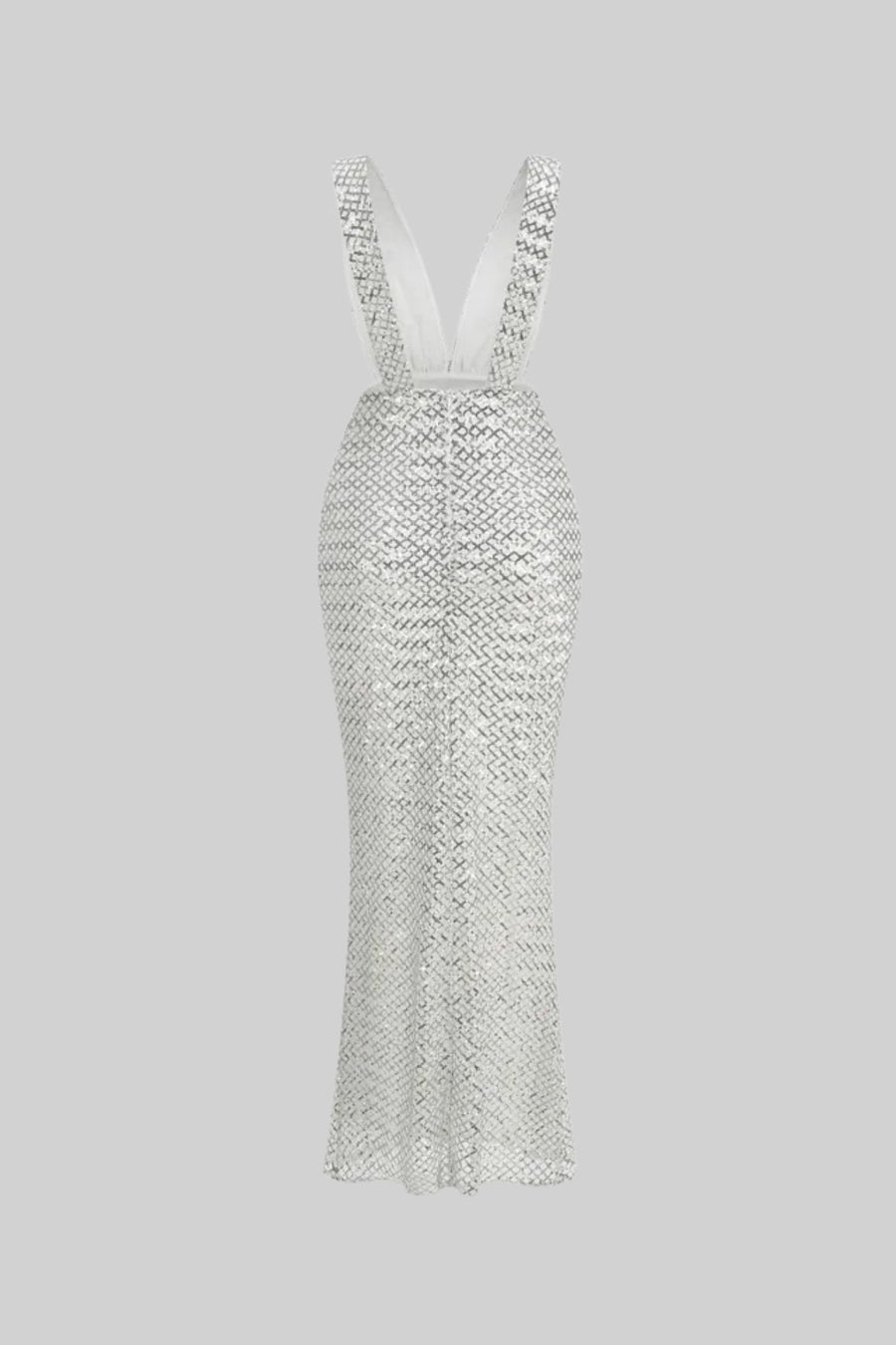 Saten Fiyonk Detay Payet Maxi Elbise - Light Gri
