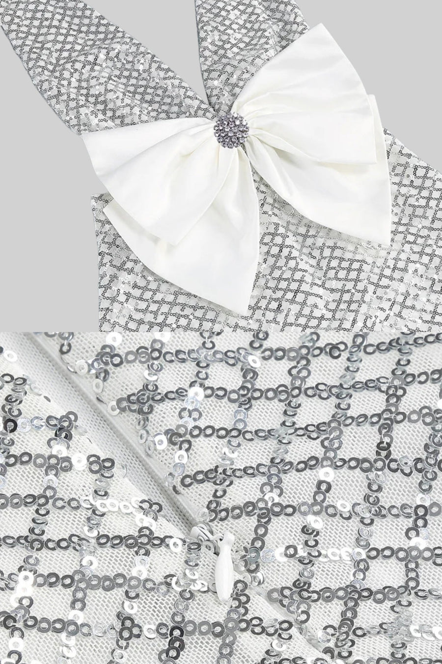 Saten Fiyonk Detay Payet Maxi Elbise - Light Gri
