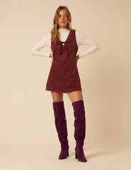 Bordo Süet Thigh Yüksek Çizme