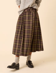 Yeşil Kareli Klasik Kesim Kilt Midi Boy Etek
