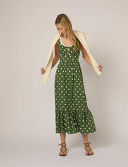 Yeşil Puantiyeli Heather Midi Boy Elbise