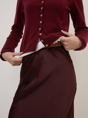 Bordo Saten Mila Midi Boy İnce Askılı Etek