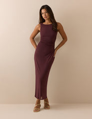 Bordo Esnek Jarse Margot Midi Boy Elbise