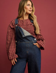 Kırmızı Kareli Gipeli Peplum Bluz