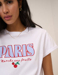 Beyaz Paris Baskılı Tişört