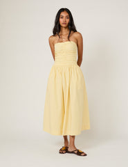 Tereyağı Sarısı Straplez Rosalie Midi Boy Elbise
