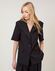 Siyah Kısa Kollu Rahat Kesim Blazer Ceket