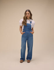 Orta Mavi Denim Düz Paça Salopet