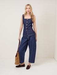 Koyu Mavi Denim Yelek