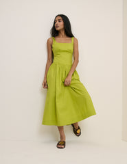 Chartreuse Yeşil Panelli Soraya Midi Boy Elbise