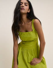 Chartreuse Yeşil Panelli Soraya Midi Boy Elbise