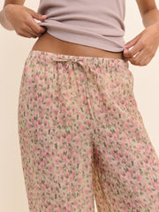 Pembe Çiçek Desenli Balon Cuffed Pantolon
