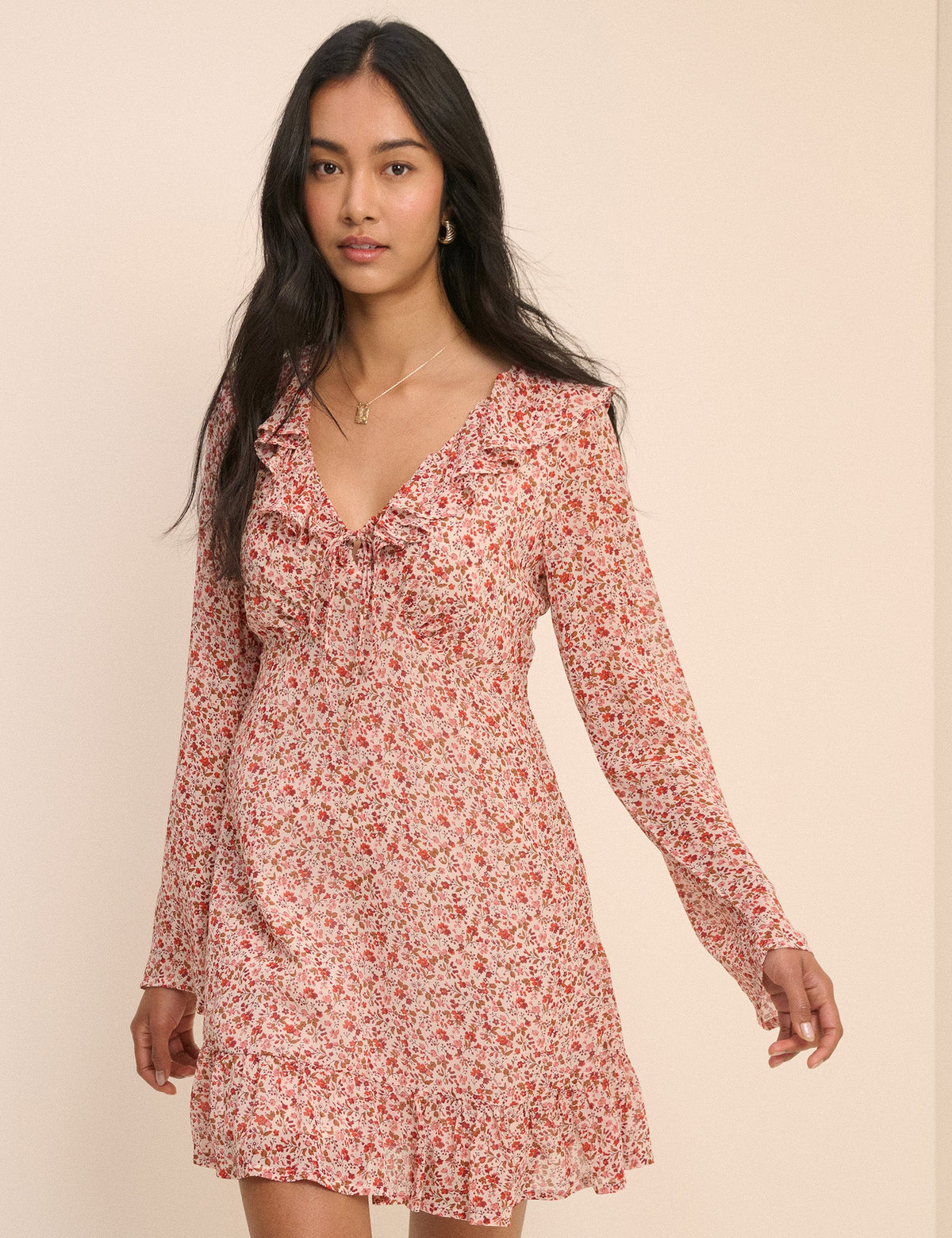 Pembe Minik Çiçek Desenli Carla Mini Boy Elbise