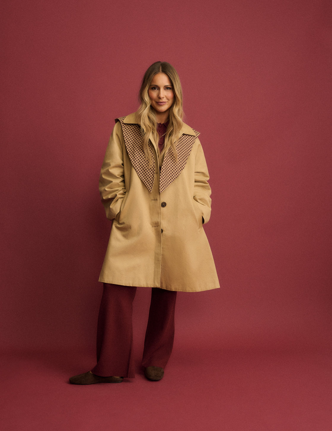 Deve Tüyü Kontrast Hood Oversize Trençkot