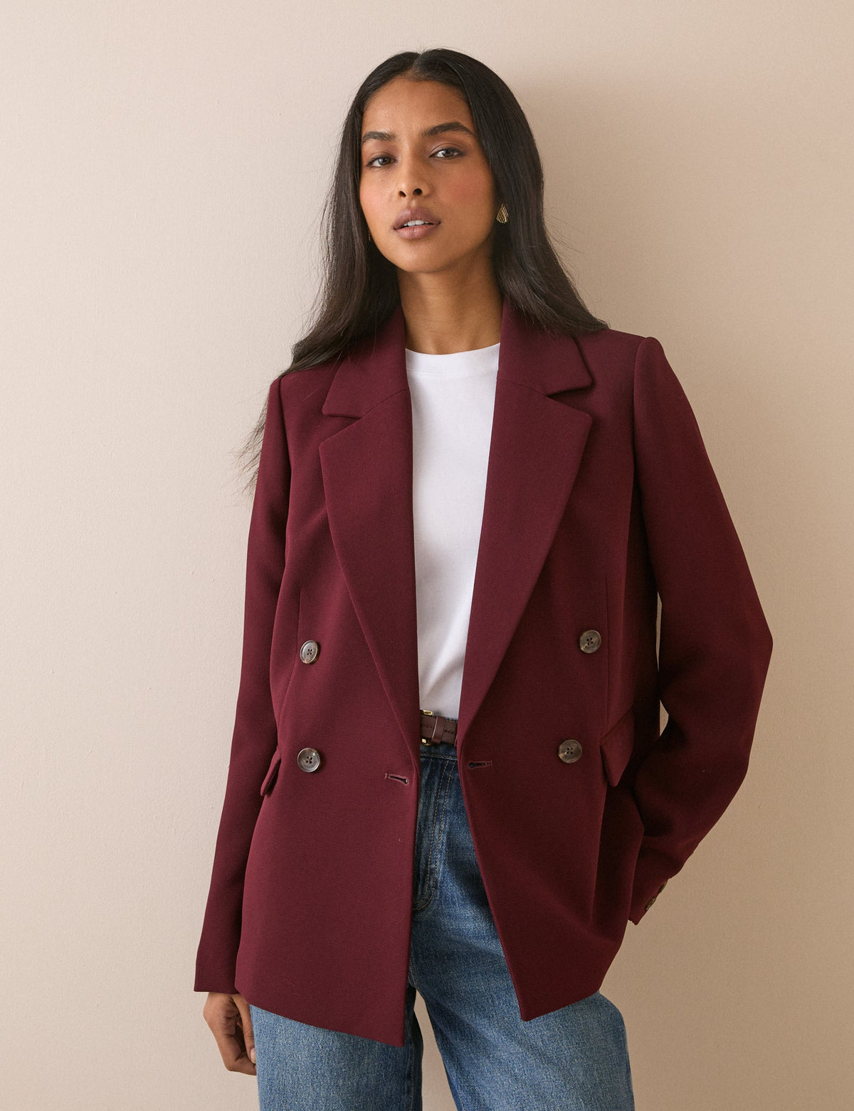 Bordo Çift Düğmeli Alicia Blazer Ceket