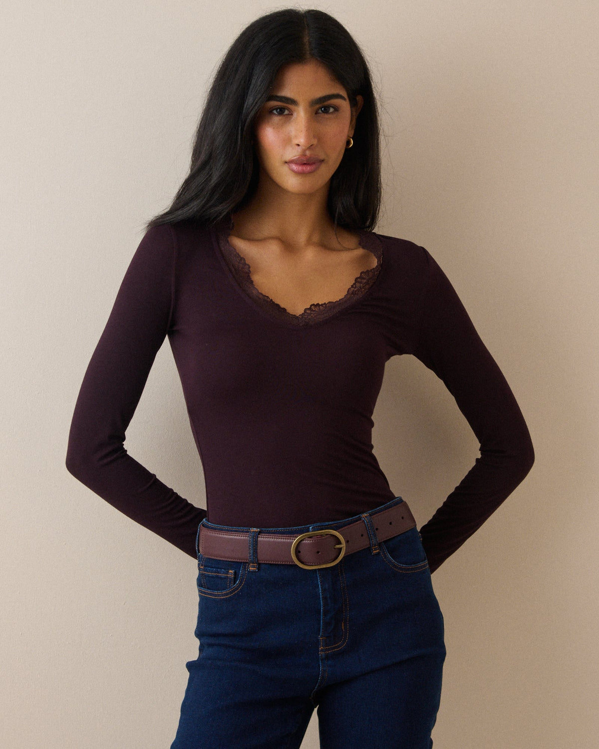 Bordo Scalloped Dantel Detaylı Modal Kumaş Rich Bluz