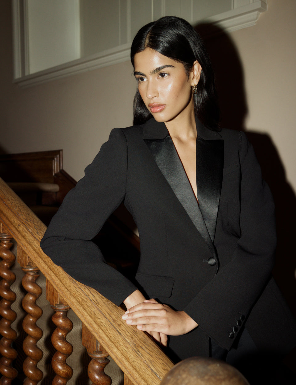 Siyah Saten Lapel Tuxedo Blazer Ceket