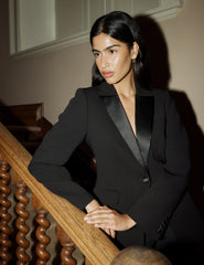 Siyah Saten Lapel Tuxedo Blazer Ceket