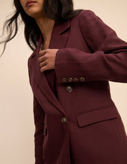 Bordo Çift Düğmeli Keten Karışımlı Alicia Blazer Ceket