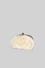 Saten Çiçek Clutch Çanta - Bej