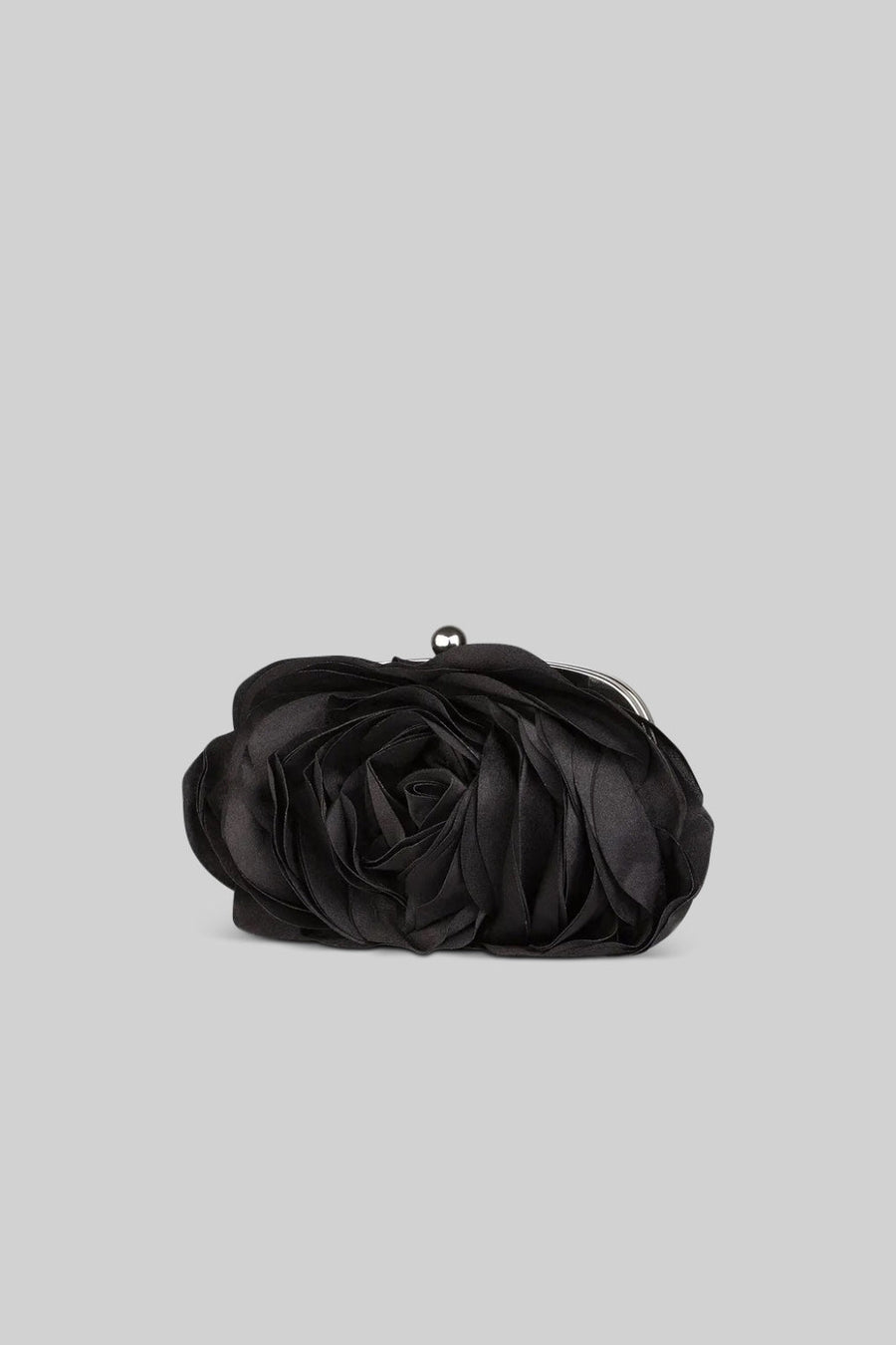 Saten Çiçek Clutch Çanta - Siyah